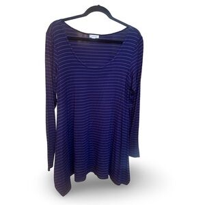Long Sleeve Tencel Swing Top from advika in Blue-Stripped-XLG